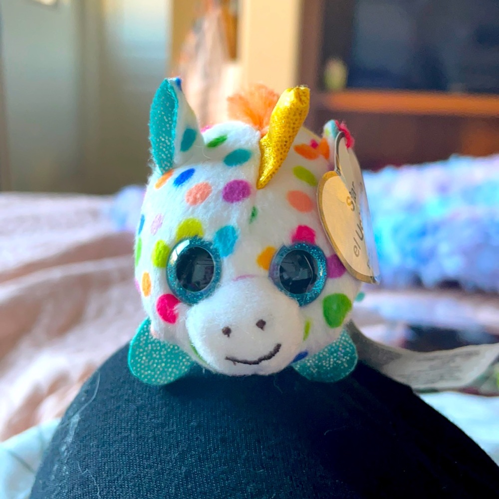 Rainbow polka dot unicorn stuffed animal